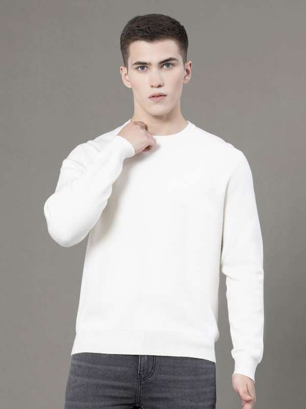 Men Solid White Sweaters Buy Men Solid White Sweaters online in India