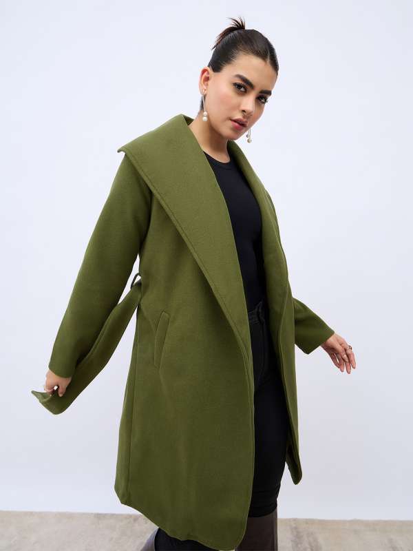 Buy Styli Women Solid Belted Longline Wool Look Coat Coats for Women 30856287 Myntra