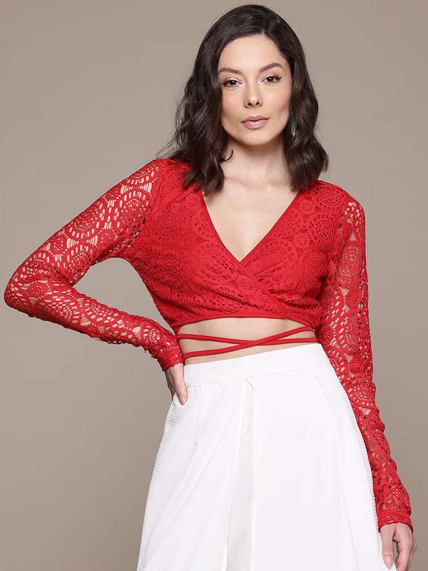 red sheer crop top