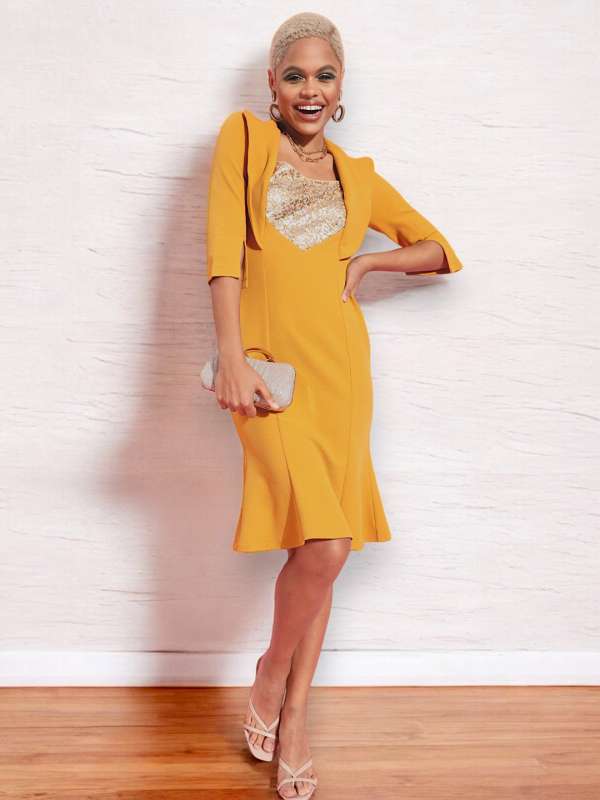 Mustard Embellished Dress Buy Mustard Embellished Dress online in India