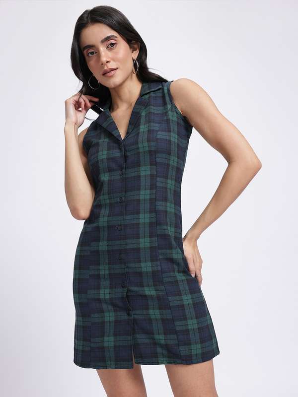 Collar Check Shirt Dresses - Buy Collar Check Shirt Dresses online 
