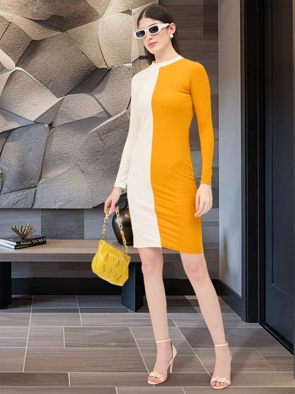 Yellow bodycon midi dress online