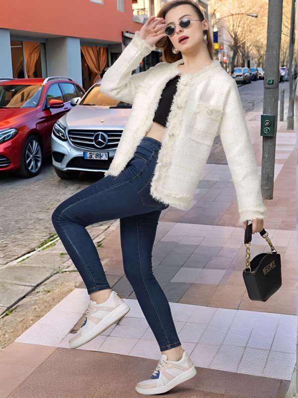 Olive Self Design Long Coat 7459135htm - Buy Olive Self Design Long Coat  7459135htm online in India