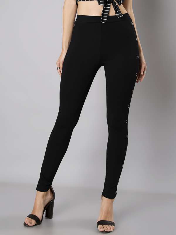 Shop Solid Jeggings with Elasticated Waist Online