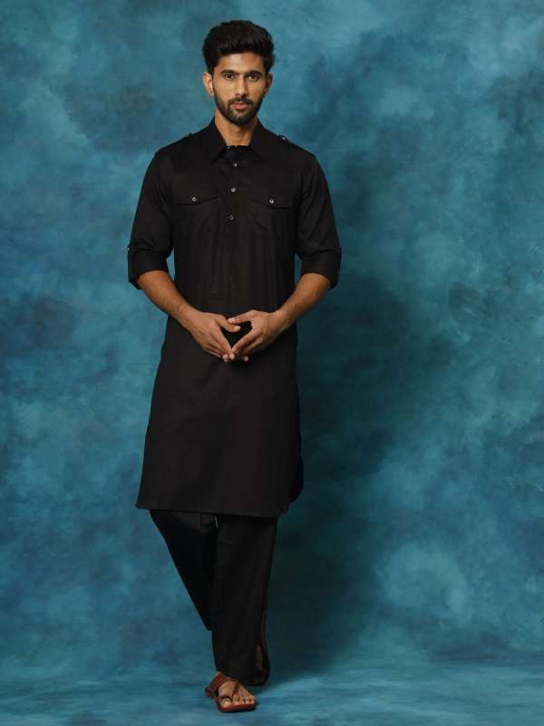 Black kurta with grey waistcoat top