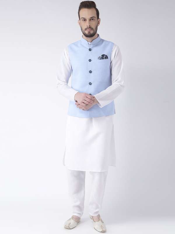 Blue kurta discount with white waistcoat