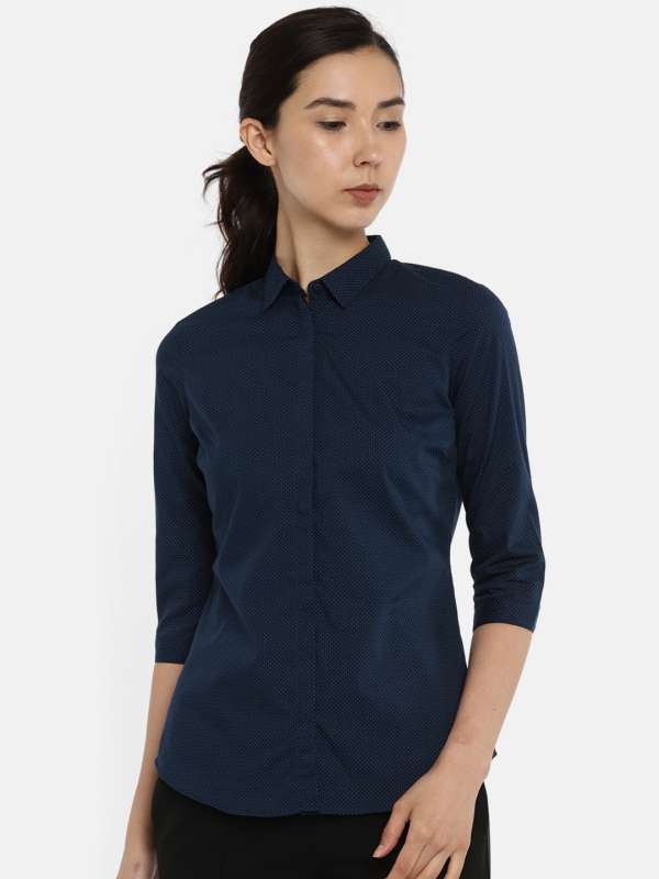 Buy Van Heusen Brand Printed Polyester Cotton V Neck Womens Formal Wear  Shirt (S22VHURGFJ65217002, MID Blue, Extra Large) at