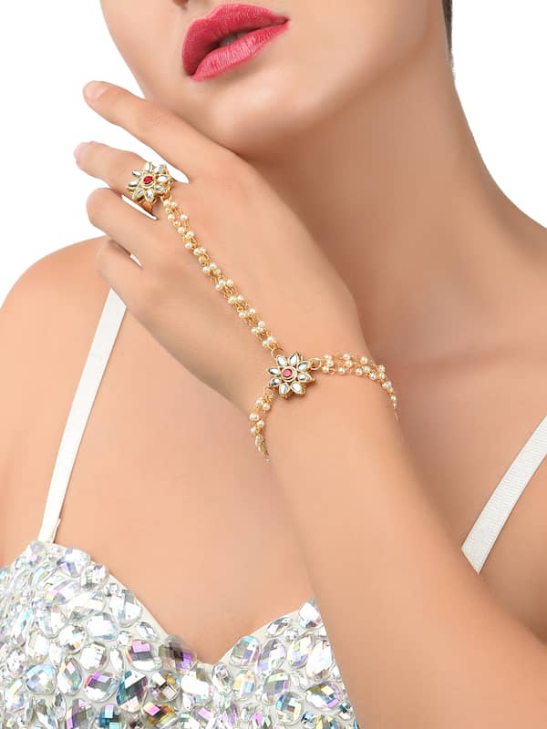 Buy Lucky Jewellery Elegant White Color Gold Plated Finger Ring Bracelet  Hand Harness Hathphool for Girls & Women (159-L1HS-04-W) Online at Best  Prices in India - JioMart.
