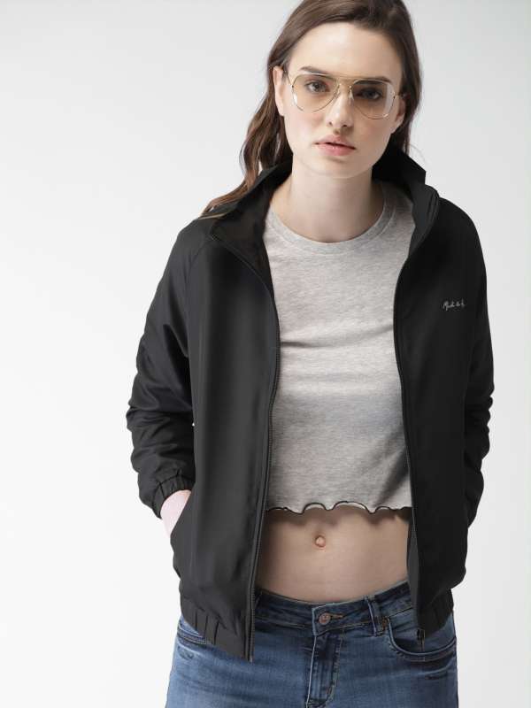 Mast And Harbour Black Solid Bomber Jacket Buy Mast And Harbour Black Solid Bomber Jacket online in India