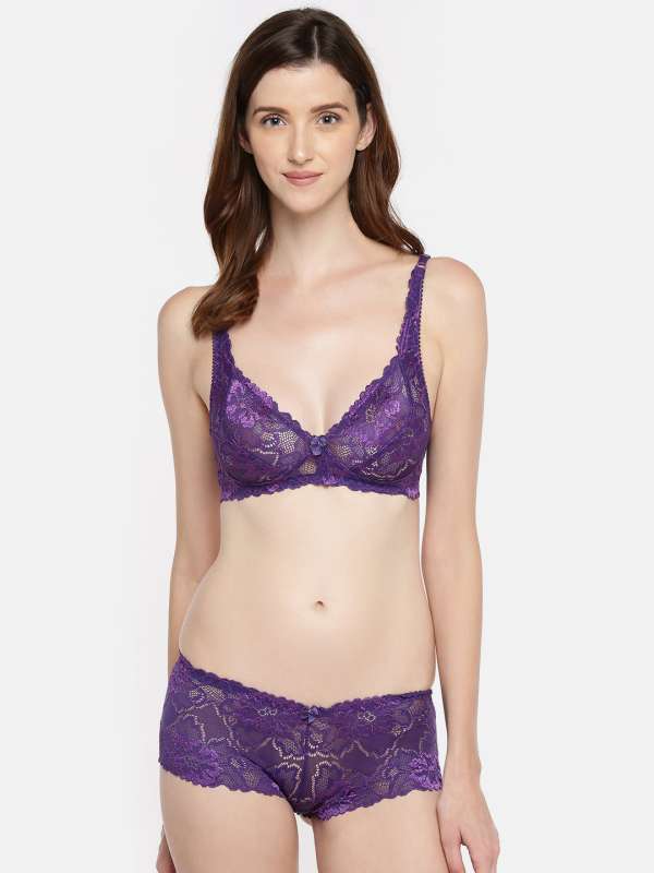 Nylon Non-Padded Purple Bra Panty Set, For Inner Wear, Size: 32B