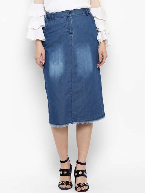 Long denim skirt myntra discount