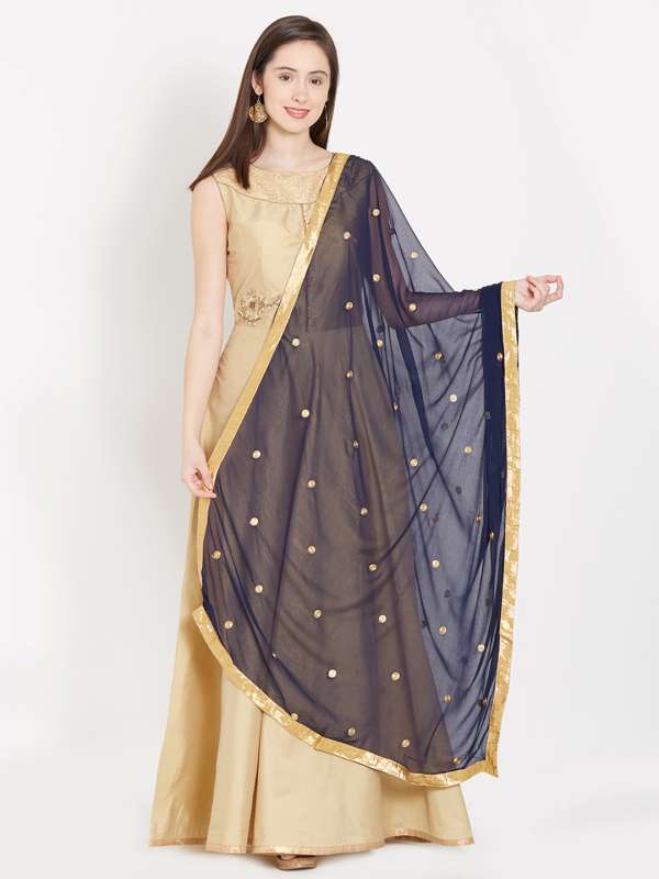 navy blue gown with golden dupatta