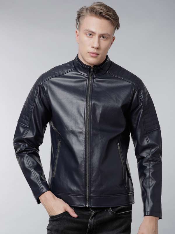 Navy Blue Solid Biker Jacket 7774097.htm Buy Navy Blue Solid