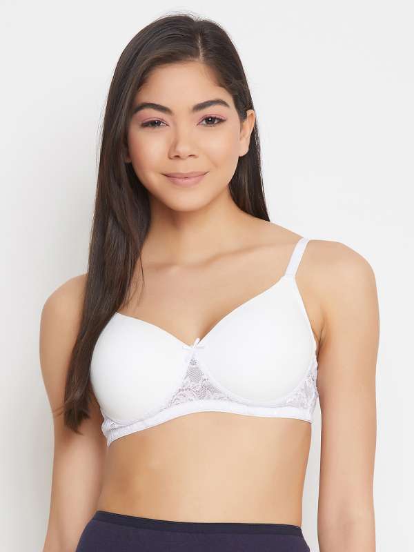 Buy Clovia Lace Solid Padded Full Cup Underwired Bralette Bra - Black online