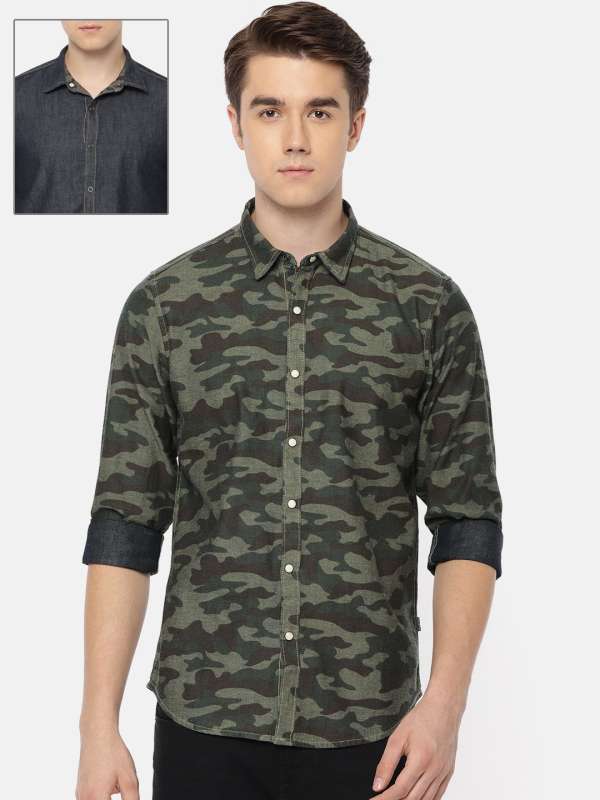 olive green denim shirt mens