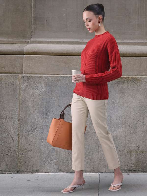 Red sweater grey pants cheap