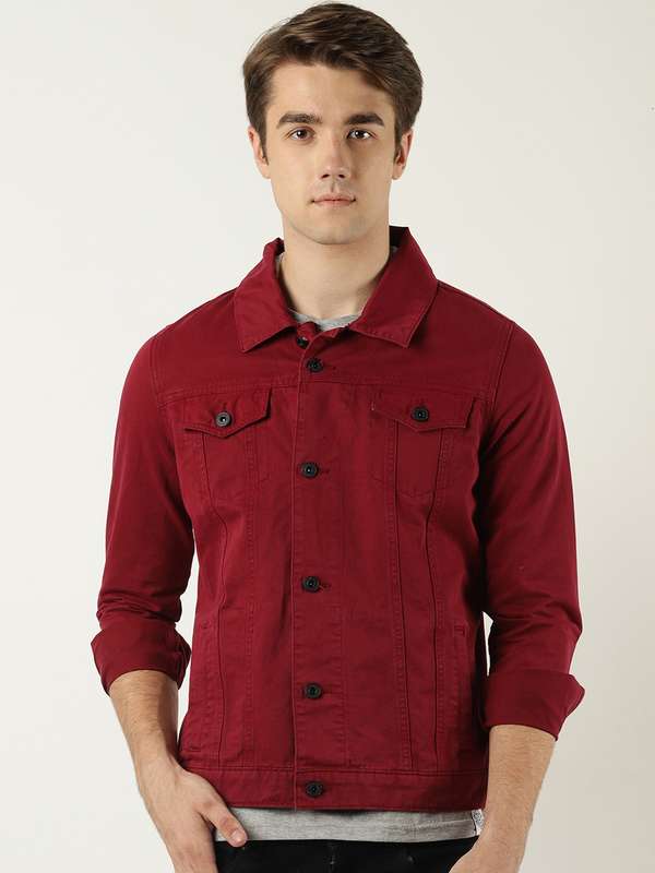 maroon denim jacket mens