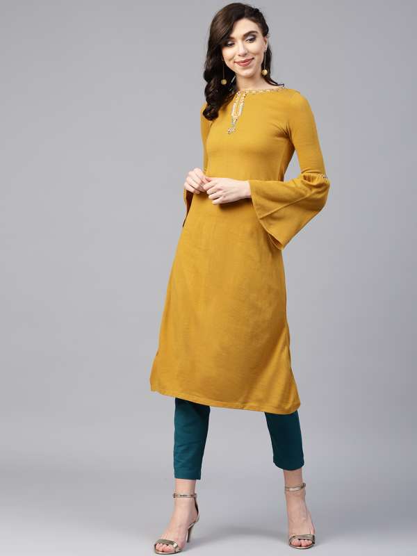 Yellow Women Winter Kurtas W Buy Yellow Women Winter Kurtas W online in India