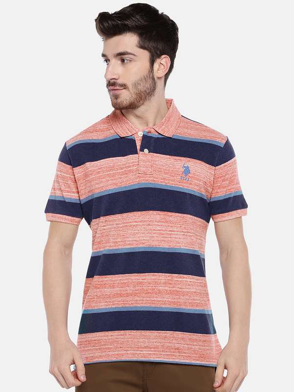Crocodile Peach Striped Polo T Shirt 