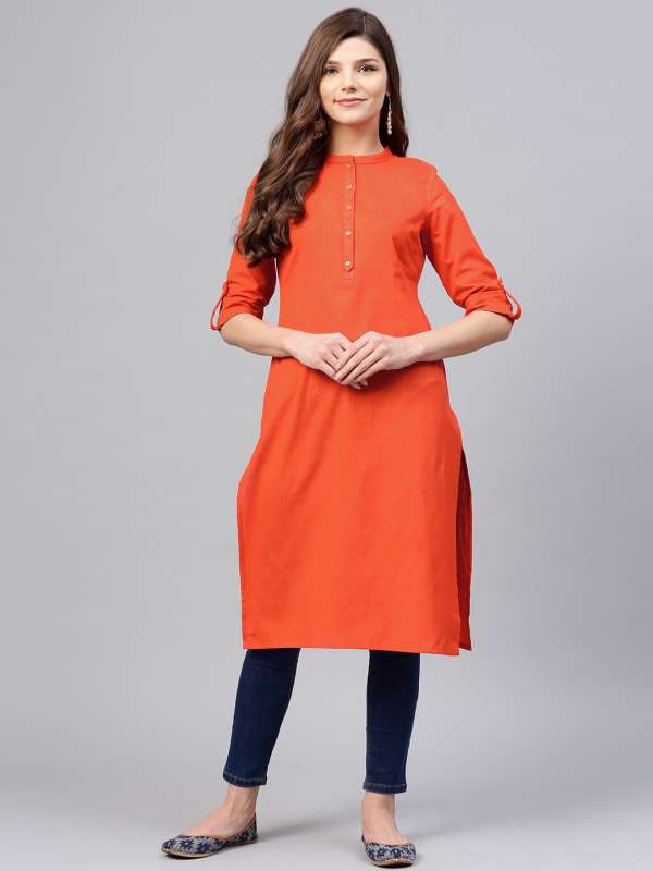 Orange kurta with jeans