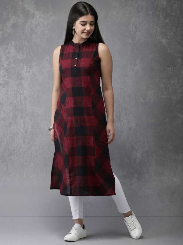 Red Black Check Kurtas Buy Red Black Check Kurtas online in India