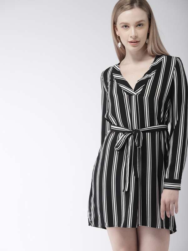 black and white striped a line dress