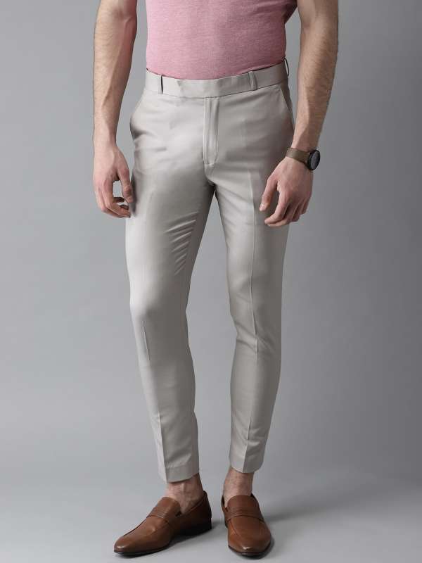 Ankle Fit Light Grey 4 Way Stretchable Formal Pants  Stagbeetle