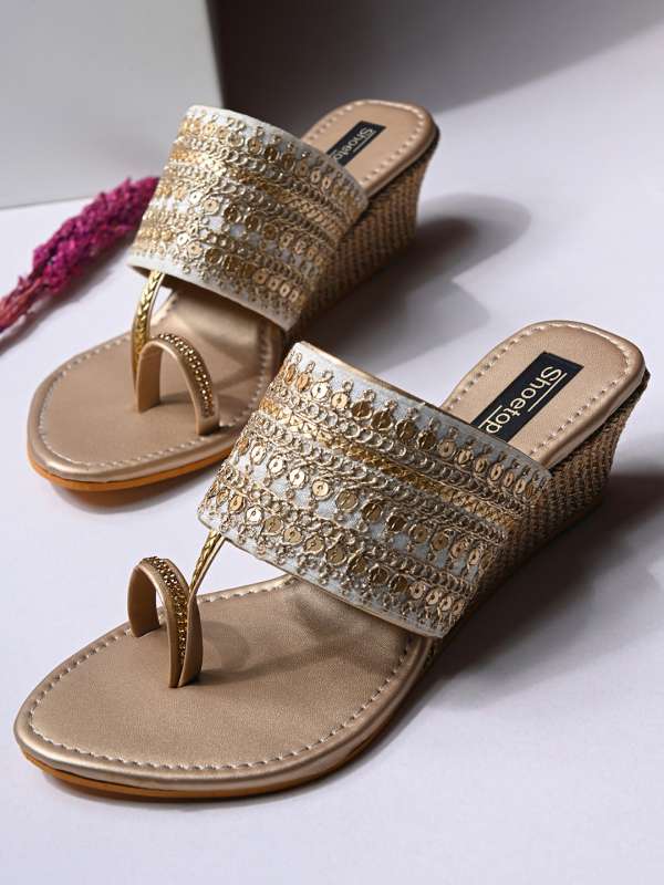 Buy Gold-Toned Flat Sandals for Women by Shoetopia Online