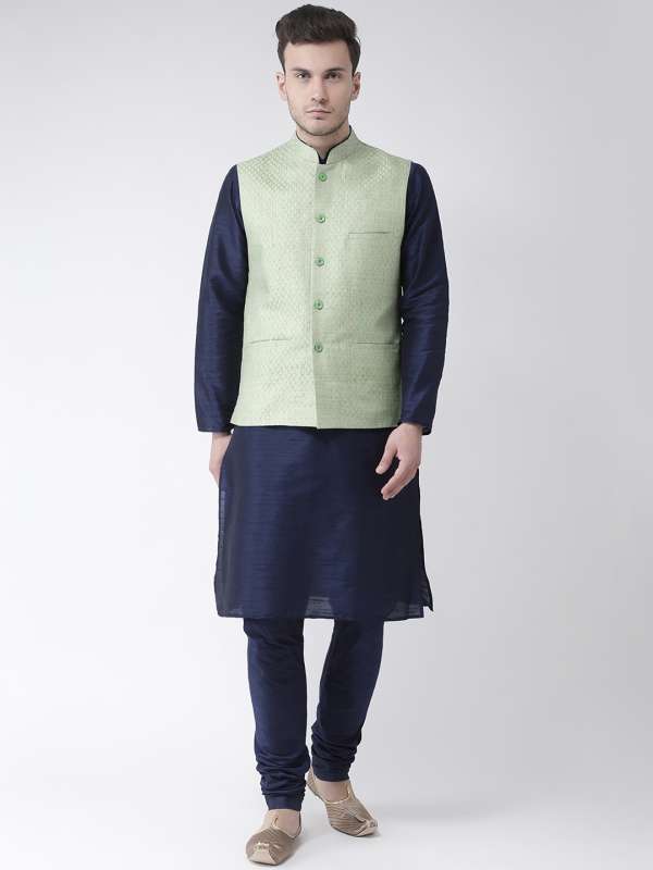 Blue kurta deals with white jacket