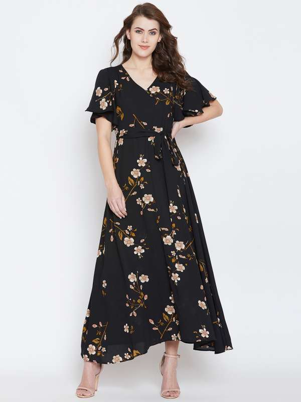 Womens black floral dress cheap