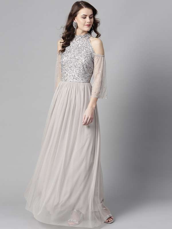 Grey embellished maxi dress sales