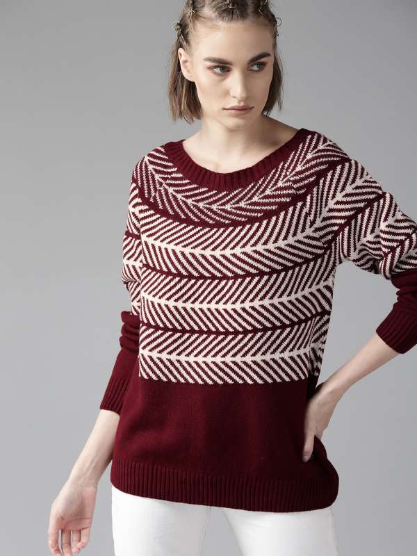 Maroon and white striped sweater sale