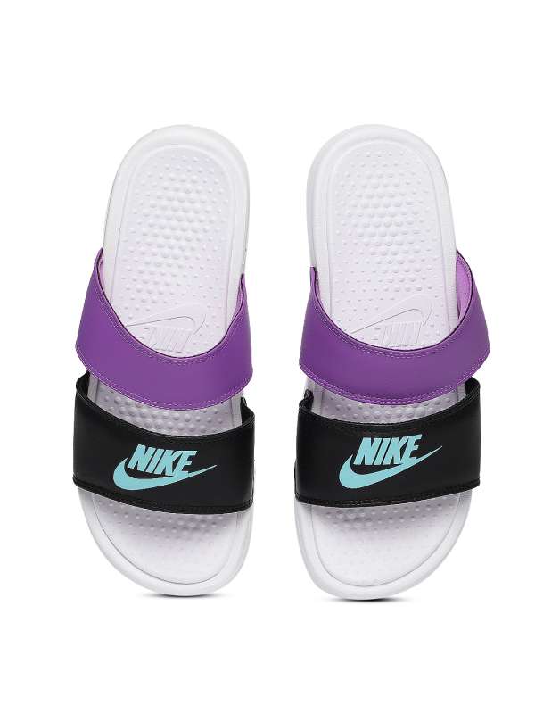 nike slippers purple and gold