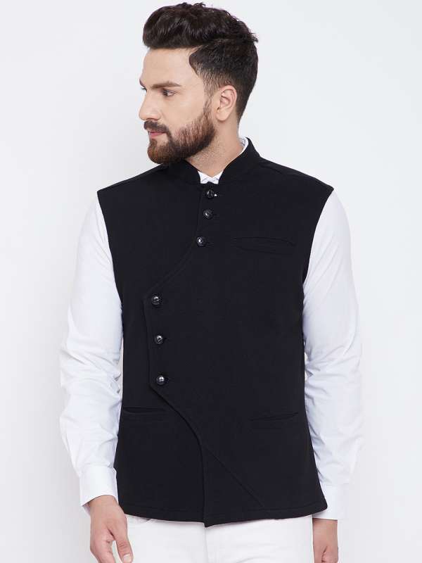 black shirt white waistcoat