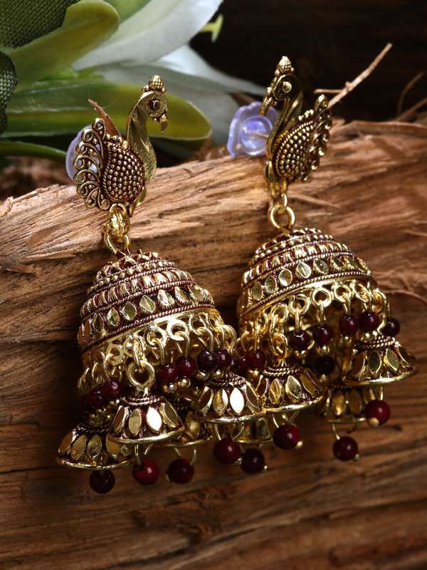 Maroon jhumkas sale online