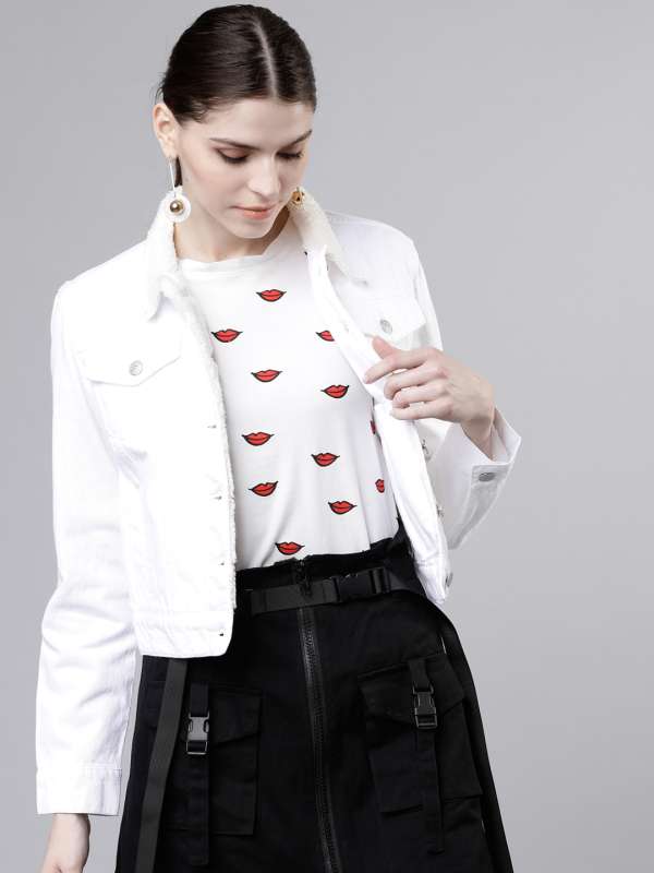 Tokyo Talkies White Solid Denim Jacket Buy Tokyo Talkies White Solid Denim Jacket online in India