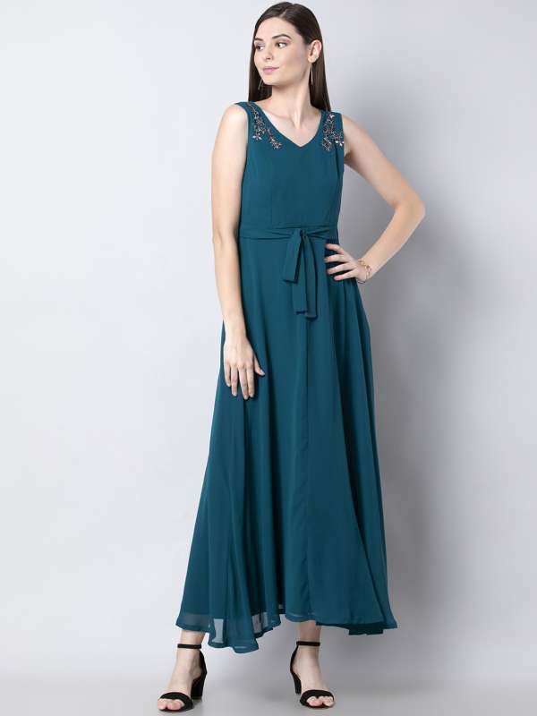 teal blue long dress