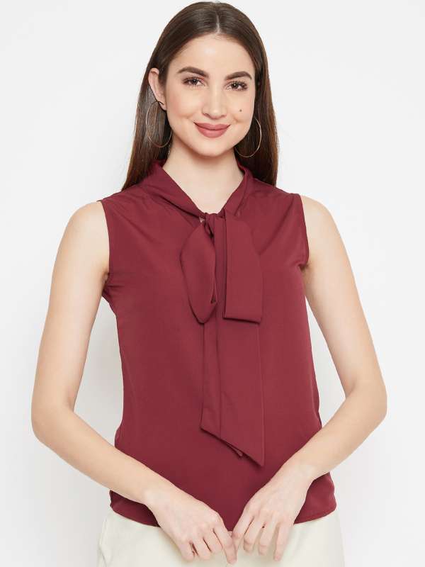 Red Solid Sleeveless Shirt 