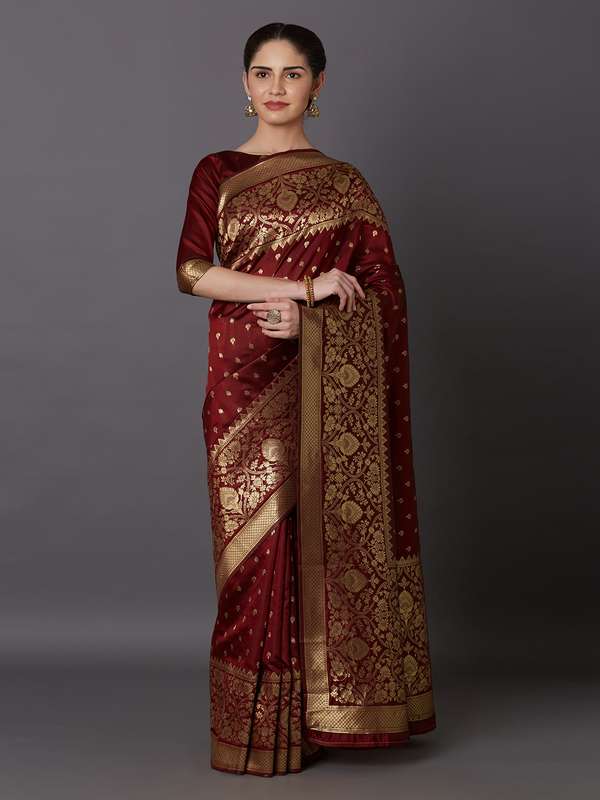 maroon colour wedding saree