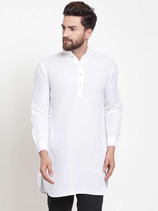 White linen short kurta for on sale mens