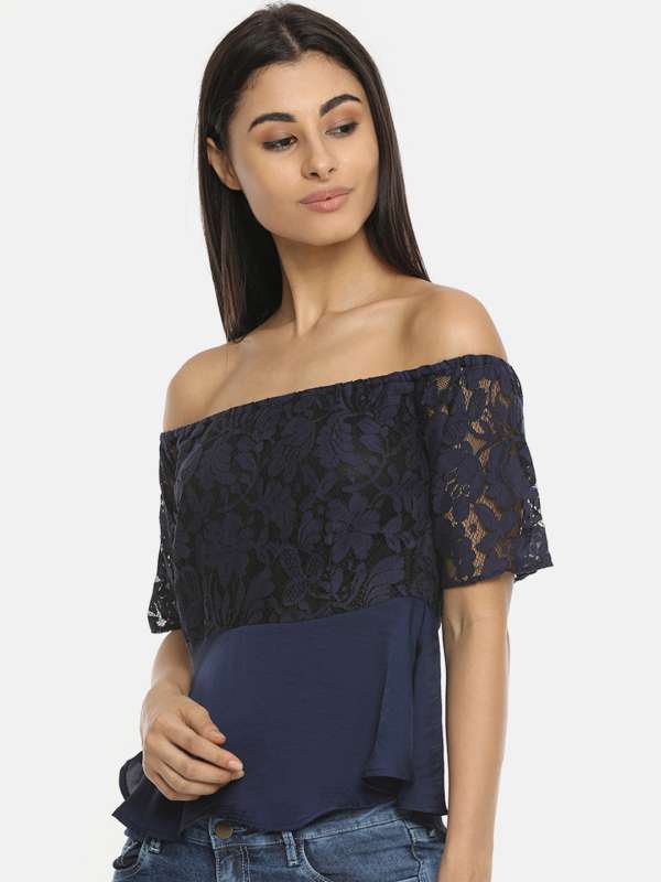 Navy Self Design Bardot Top 7160027.htm Buy Navy Self Design