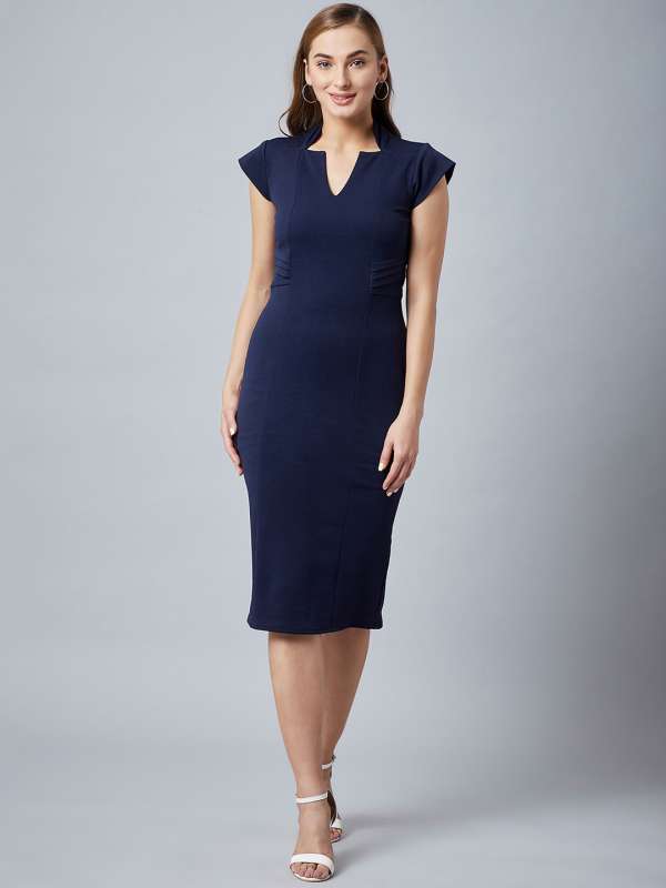 Buy Athena Navy Blue Self Design Sheath Dress - Dresses for Women 8833905