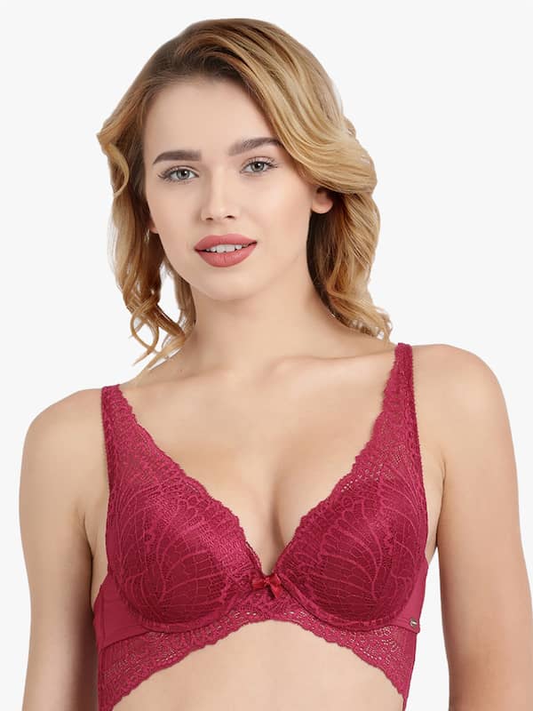 Enamor padded, under wired,push-up bra online--Chinese red