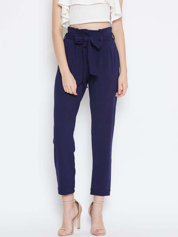 Zastraa Blue Solid Slim Fit Peg Trouser - Buy Zastraa Blue Solid Slim Fit  Peg Trouser online in India