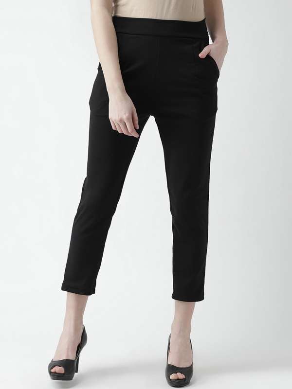 Womens Black Skinny Fit High Rise Clean Look Regular Length Stretchable  TrouserTrack PantJoggerPant
