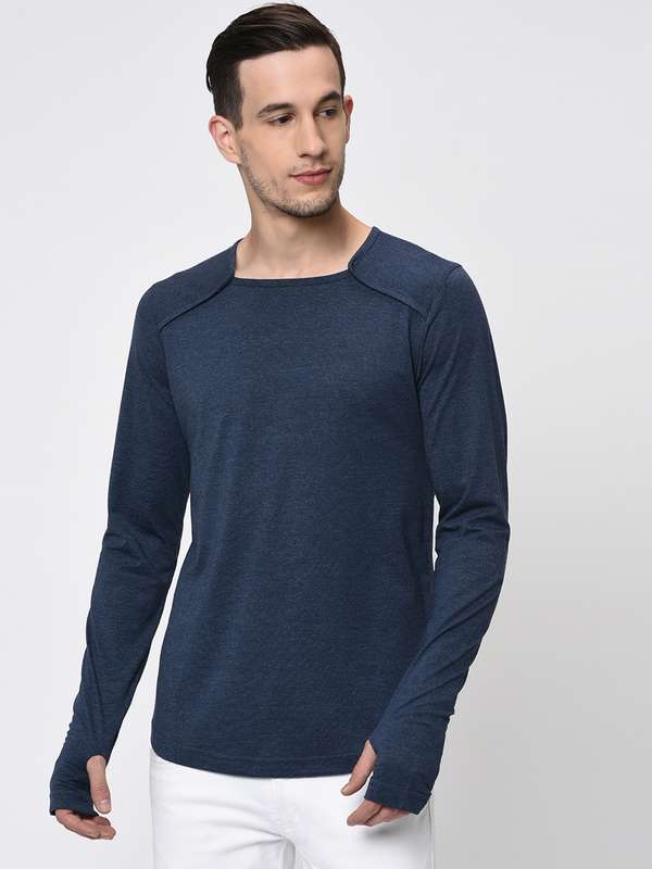 Rigo Navy Blue Solid Round Neck T Shirt 