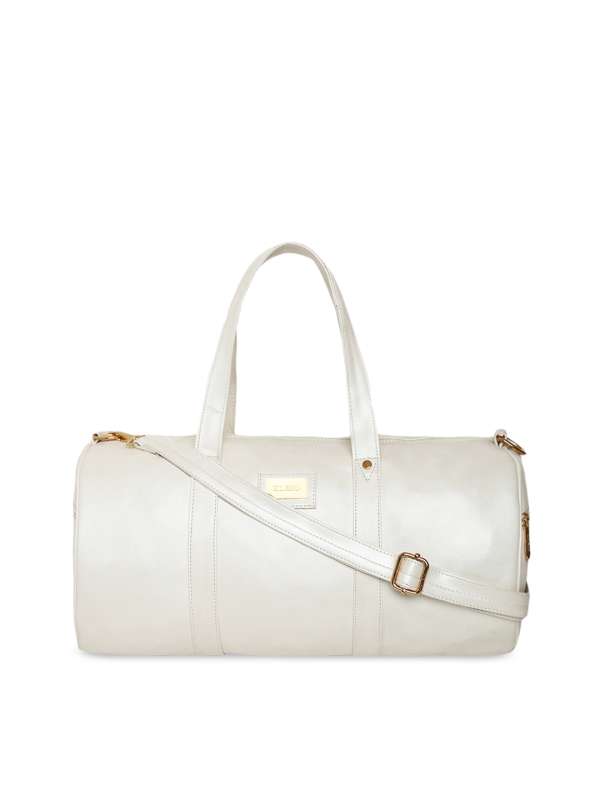 White leather sales duffle bag