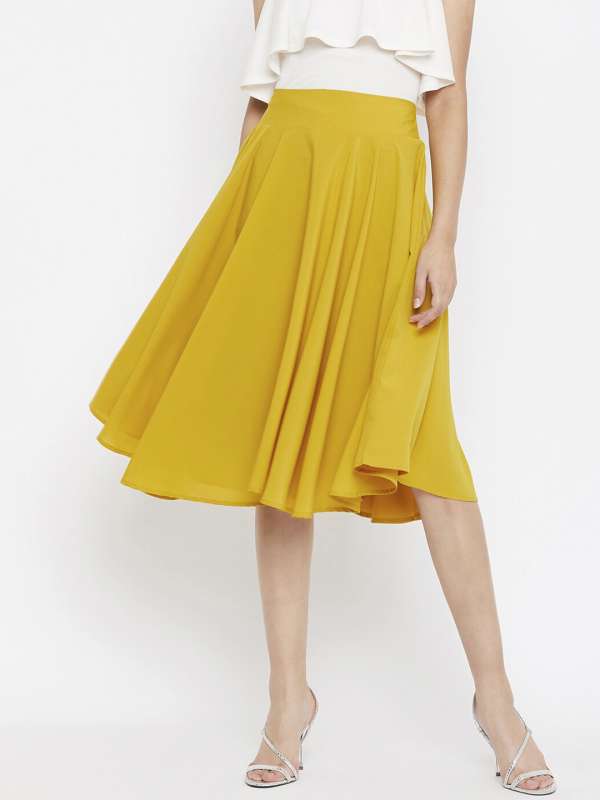 Mustard gathered skirt new arrivals