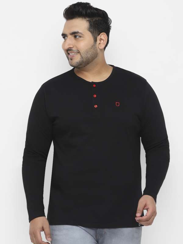 Buy Dennis Lingo Men's Regular Fit Pure Cotton Solid Full Sleeves Henley  T-Shirt (Black, S) at