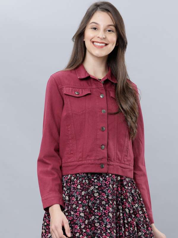Maroon denim sale jacket womens
